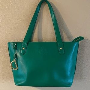 RALPH LAUREN Faux Leather Tote Bag Purse Green